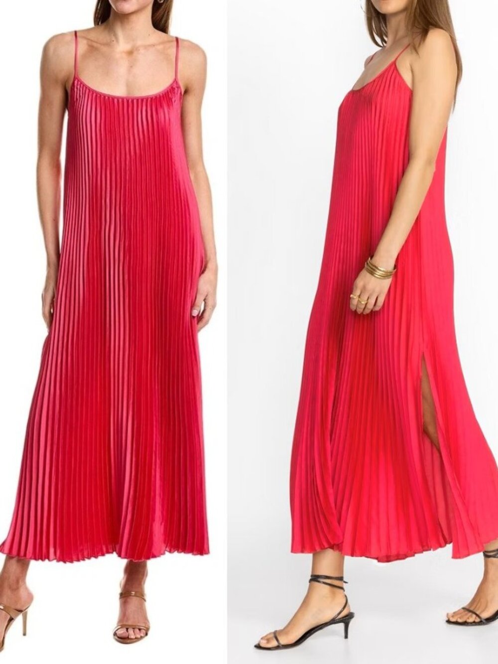 Johnny Was Jade TYE Swingy Pink Maxi-Dress XL Pleated, Spaghetti Straps, Slits